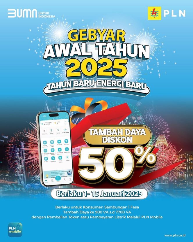 
					Gebyar Tahun Baru 2025, PLN Beri Diskon Tambah Daya Hingga 50%